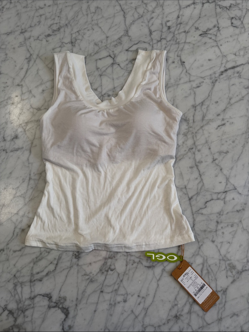 NWT OGL Airy Bra Tank Top White Ribbed Sz M